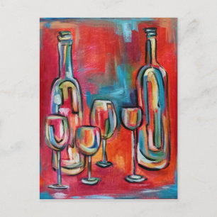 Abstrakt Moderne Weinflaschen und Gläser Postkarte
