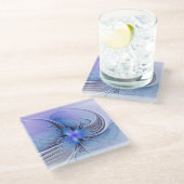 Abstrakt Modernes Fraktal Art Lavendel Glasuntersetzer (Schrägansicht)