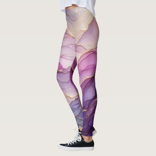 Abstrakt Modernes Lila Rosa Goldfarbener Sparkon Leggings (Links)