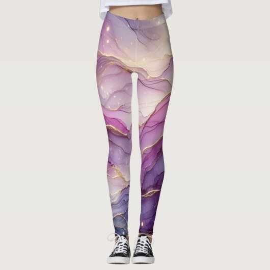 Abstrakt Modernes Lila Rosa Goldfarbener Sparkon Leggings (Vorderseite)