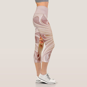 Abstrakt Modernes Peach Pasta Blume Fraktal Capri Leggings