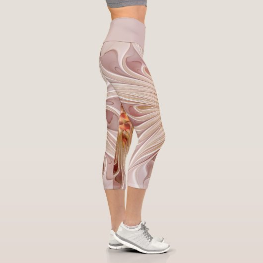 Abstrakt Modernes Peach Pasta Blume Fraktal Capri Leggings (Rechts)