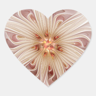 Abstrakt Modernes Peach Pasta Blume Fraktal Herz-Aufkleber