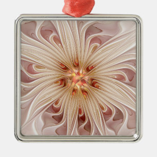 Abstrakt Modernes Peach Pasta Blume Fraktal Ornament Aus Metall
