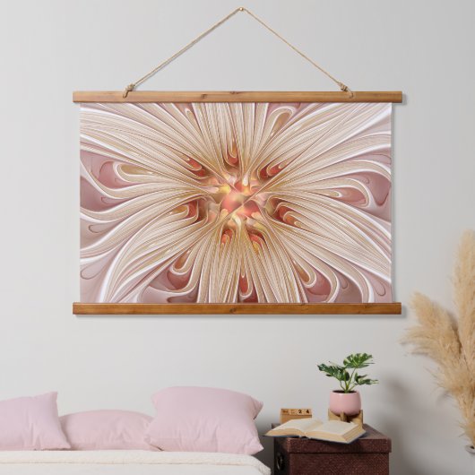 Abstrakt Modernes Peach Pasta Blume Fraktal Wandteppich Mit Holzrahmen (Schlafzimmer)
