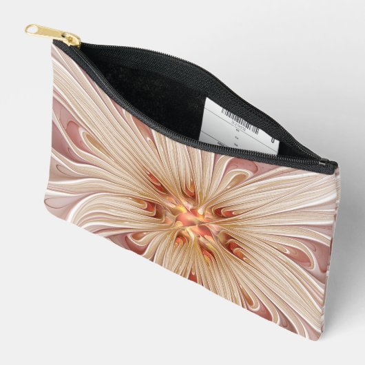Abstrakt Modernes Peach Pasta Blume Fraktal Zubehörtasche (Offen)