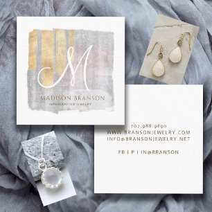 Abstrakt Monogram Gold Pink Blue Jewelier Designer Quadratische Visitenkarte