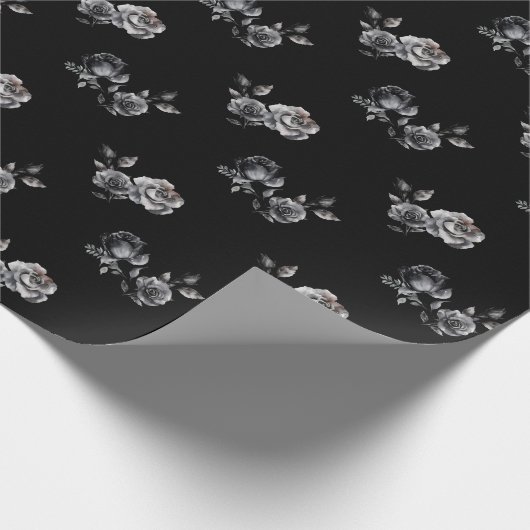 Abstrakt Moody Rose Schwarzes Blumenmuster Geschenkpapier (Ecke)