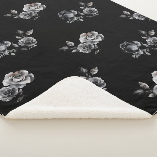 Abstrakt Moody Rose Schwarzes Blumenmuster Sherpadecke (3/4)