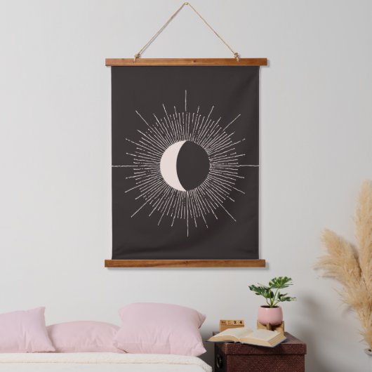 Abstrakt Moon Burst Eclipse Wandteppich Mit Holzrahmen (Schlafzimmer)