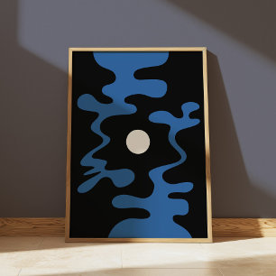 Abstrakt Moon Shapes Blue Black Modern Wall Poster