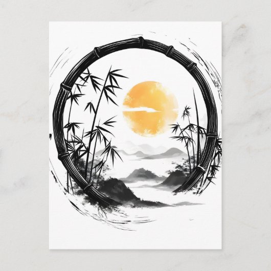 Abstrakt Moon Zen Bamboo Flow Feiertagspostkarte (Vorderseite)