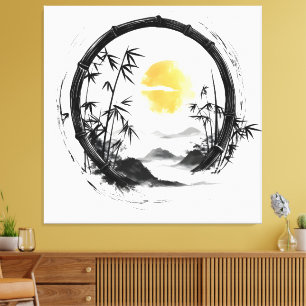 Abstrakt Moon Zen Bamboo Flow Leinwanddruck