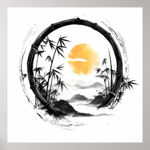 Abstrakt Moon Zen Bamboo Flow Poster