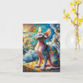 Abstrakt Mosaik Sphynx Cat Gruß Karte (Gelbe Blume)