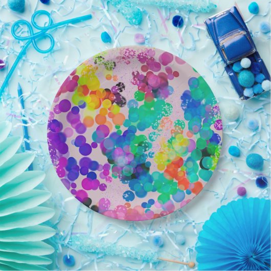 Abstrakt Multicolor Birthday Bokeh Bubbles Pappteller (Party)