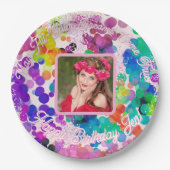 Abstrakt Multicolor Happy Birthday Bokeh Foto Pappteller (Vorderseite)
