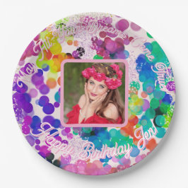 Abstrakt Multicolor Happy Birthday Bokeh Foto Pappteller