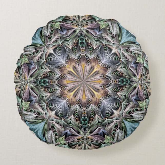 Abstrakt Multicolor Sukkulentgarten Rosette Rundes Kissen (Vorderseite)