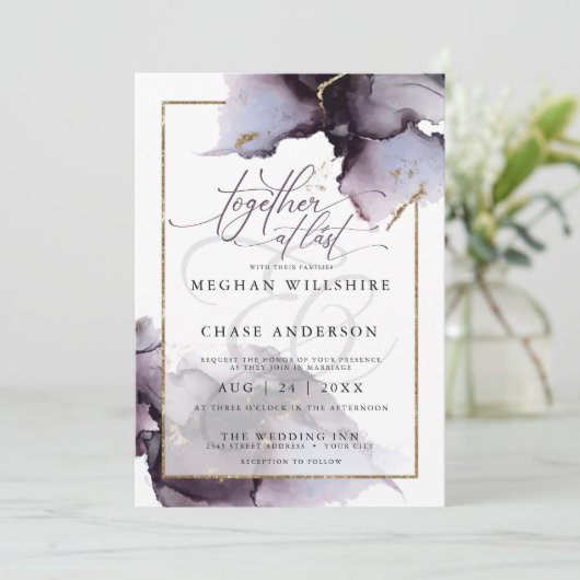 Abstrakt Mute Amethyst Heather Lila Wedding Inv Einladung (Stehend Vorderseite)