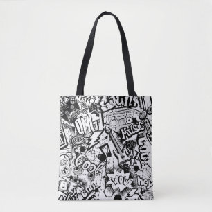 Abstrakt nahtlos schwarz-weiß Comics Graffiti Tasche