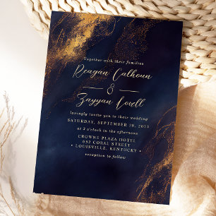 Abstrakt Navy Blau Und Gold Kalligrafie Hochzeit Einladung