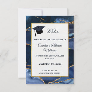 Abstrakt Navy Blue Agate Watercolor Abschluss Ankündigung