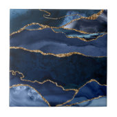 Abstrakt Navy Blue Agate Watercolor Fliese (Vorderseite)