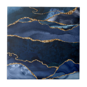 Abstrakt Navy Blue Agate Watercolor Fliese