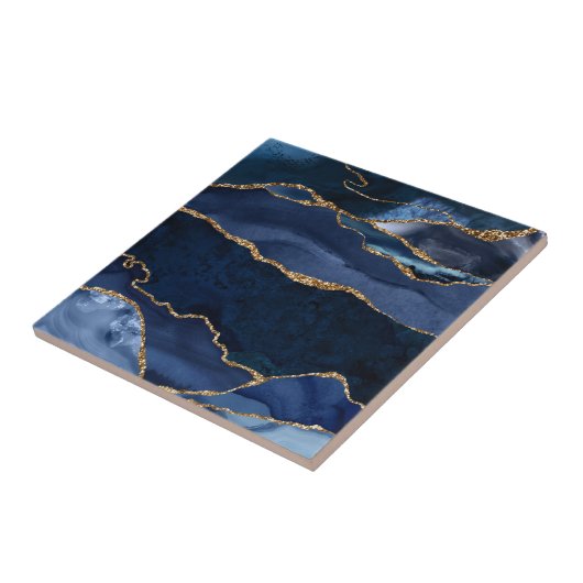 Abstrakt Navy Blue Agate Watercolor Fliese (Seite)