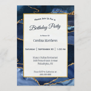 Abstrakt Navy Blue Agate Watercolor Geburtstag Einladung
