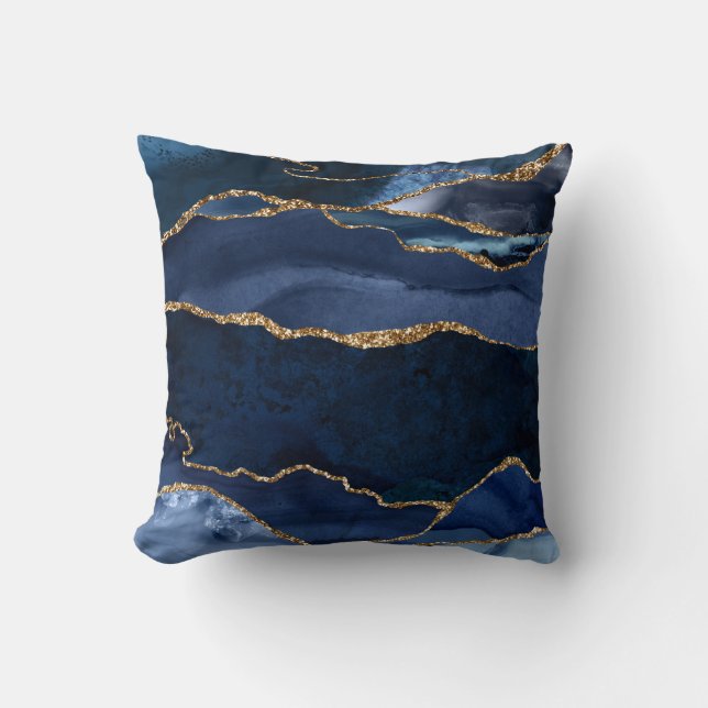 Abstrakt Navy Blue Agate Watercolor Kissen (Vorderseite)