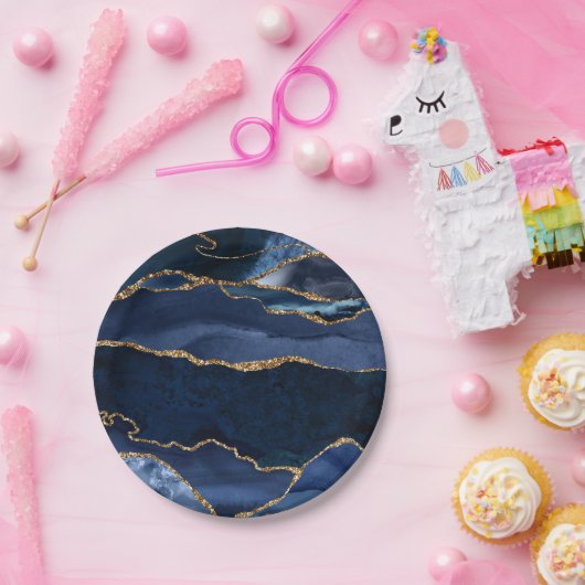Abstrakt Navy Blue Agate Watercolor Pappteller (Party)