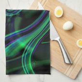 Abstrakt Neon Aqua N Blue Waves Geschirrtuch (Viertel Falte)