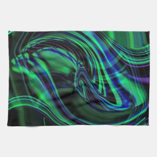 Abstrakt Neon Aqua N Blue Waves Geschirrtuch