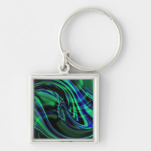 Abstrakt Neon Aqua N Blue Waves Schlüsselanhänger