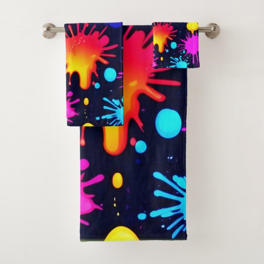 Abstrakt Neon Paint Tropfen Artwork Badhandtuch Set (Insitu)