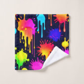 Abstrakt Neon Paint Tropfen Artwork Badhandtuch Set (Waschlappen)