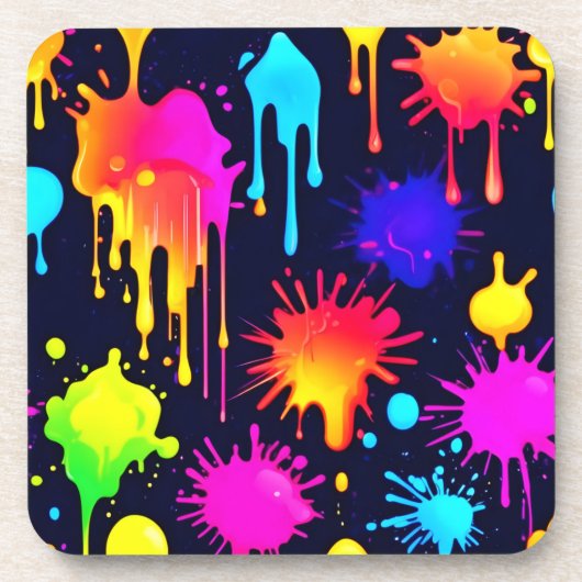Abstrakt Neon Paint Tropfen Artwork Getränkeuntersetzer (Vorderseite)