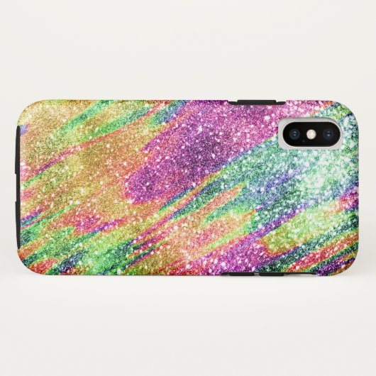 Abstrakt Neon Rainbow Funkelnd Glitzer Case-Mate iPhone Hülle (Rückseite (Horizontal))