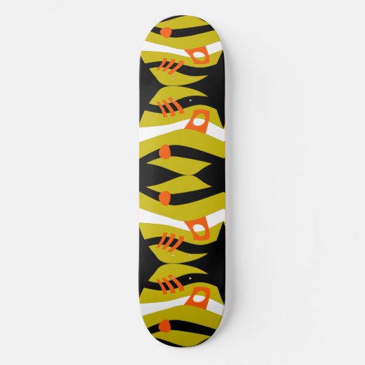 Abstrakt Noahs Ark Black Olive Orange White Skateboard (Vorderseite)