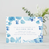 Abstrakt Ocean Blue Seashell Sea Boy Baby Dusche Einladung (Stehend Vorderseite)