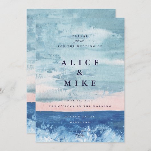 Abstrakt Ocean Blue Watercolor Hintergrund Einladu Einladung (Vorne/Hinten)