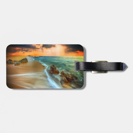 Abstrakt Ocean Gepäckanhänger mit Ledergurt (Rückseite horizontal)