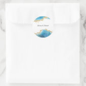 Abstrakt Ocean Gold & Blue Individuelle Name Hochz Runder Aufkleber (Tasche)