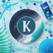 Abstrakt Ocean Monogram Pappteller (Party)