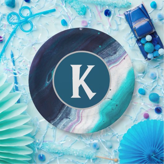 Abstrakt Ocean Monogram Pappteller (Party)