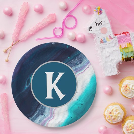 Abstrakt Ocean Monogram Pappteller (Party)