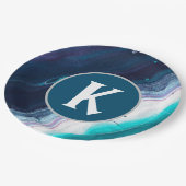 Abstrakt Ocean Monogram Pappteller (Schrägansicht)