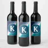 Abstrakt Ocean Monogram Weinetikett (Flaschen)
